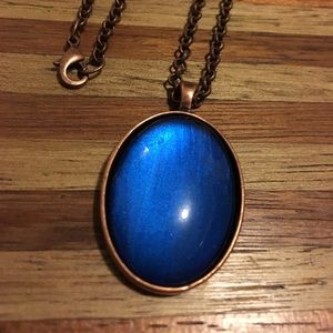 Blue Oval Pendant Necklace